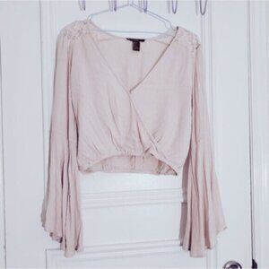 Soft Pink Bell Sleeve Cross Over Top
